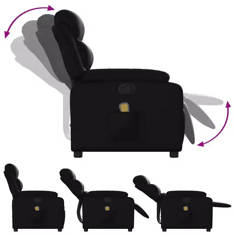 Fauteuil inclinable de massage réglable en similicuir noir – Inclinaison manuelle par poussée du dossier
