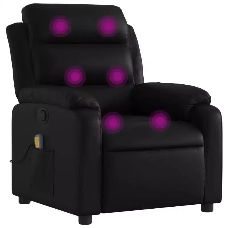 Fauteuil inclinable de massage réglable en similicuir noir – Inclinaison manuelle par poussée du dossier