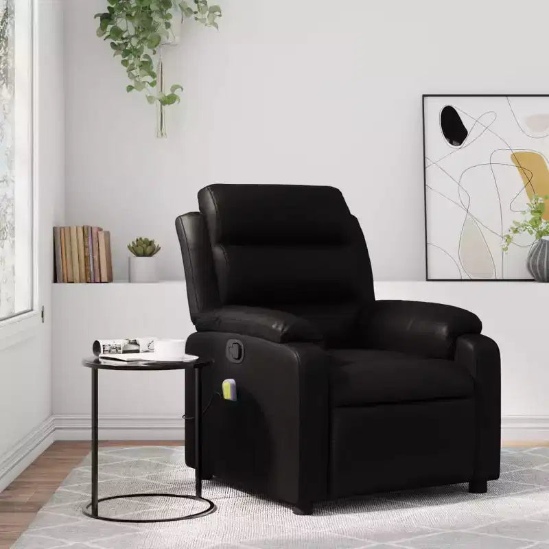 Fauteuil inclinable de massage réglable en similicuir noir – Inclinaison manuelle par poussée du dossier