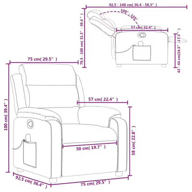 Fauteuil inclinable de massage réglable en similicuir noir – Inclinaison manuelle par poussée du dossier