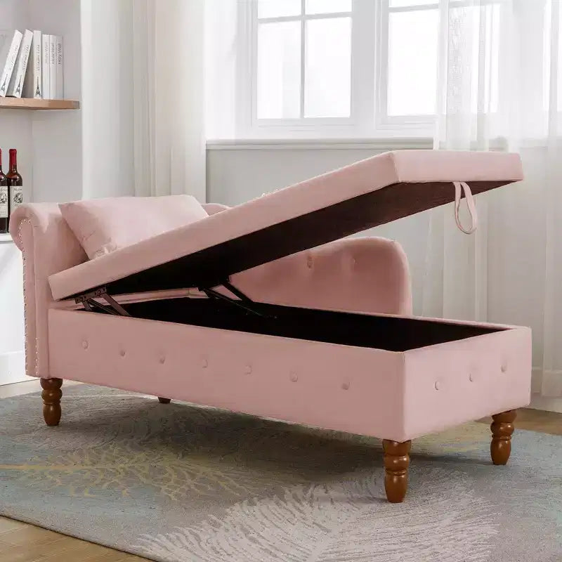 Fauteuil inclinable moderne avec accoudoirs cloutés, causeuse en velours capitonné avec rangement et oreiller pour salon