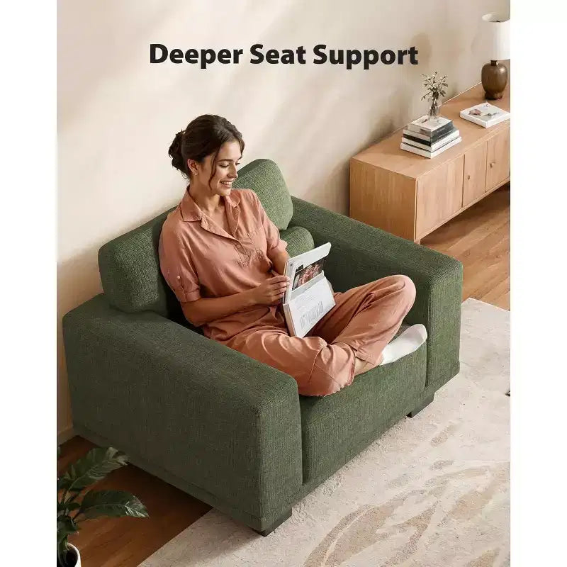 Fauteuil simple moderne et profond de 40 pouces à accoudoirs larges, fauteuil simple de salon, fauteuil simple confortable avec une capacité de charge maximale de 136 kg, Vert