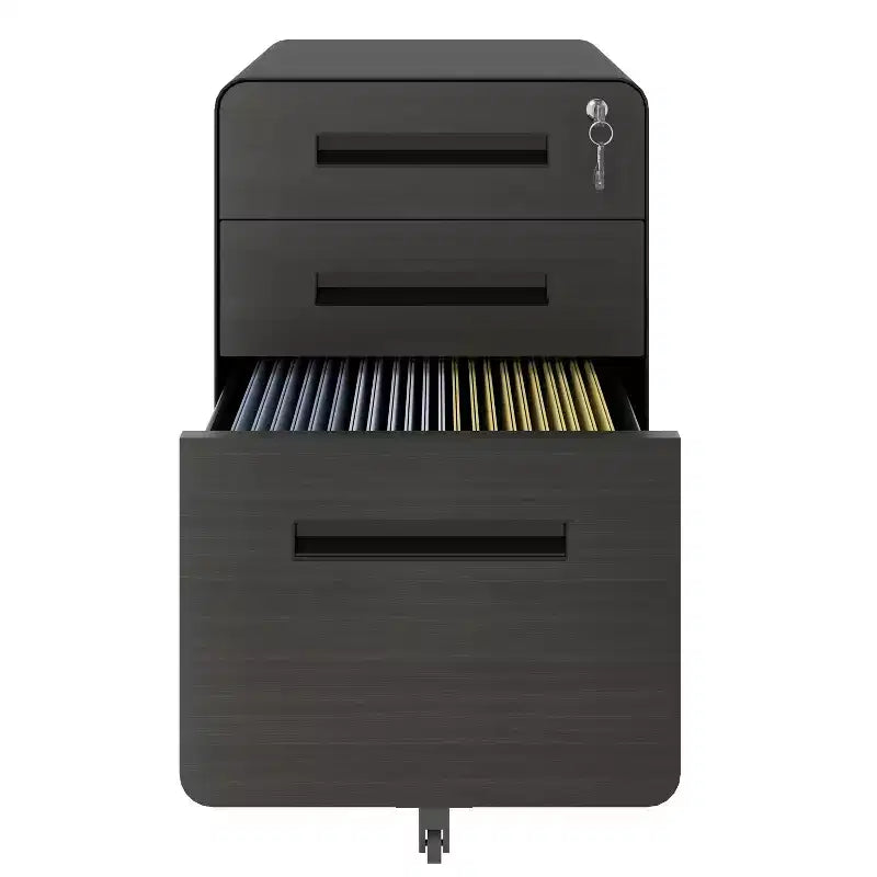Meuble Classeur Mobile avec Serrure - Entièrement en Acier, Entièrement Assemblé, Conception Anti-Basculement et Roulettes Verrouillables, Compatible A4/Lettre, pour Maison/Bureau (Noir)