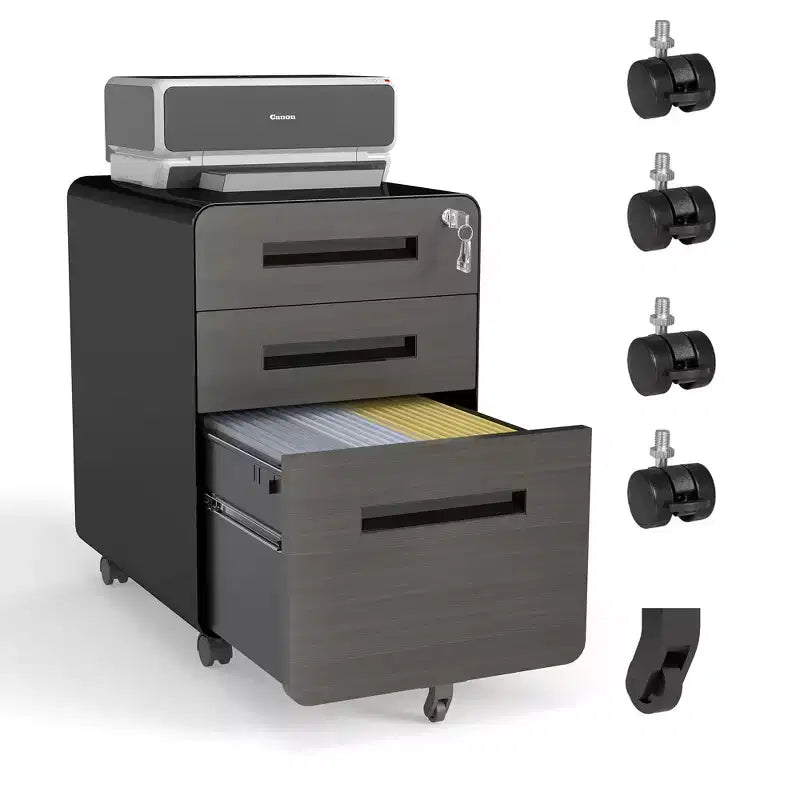 Meuble Classeur Mobile avec Serrure - Entièrement en Acier, Entièrement Assemblé, Conception Anti-Basculement et Roulettes Verrouillables, Compatible A4/Lettre, pour Maison/Bureau (Noir)