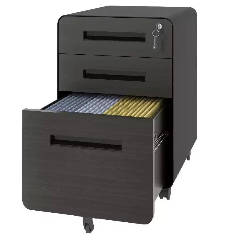Meuble Classeur Mobile avec Serrure - Entièrement en Acier, Entièrement Assemblé, Conception Anti-Basculement et Roulettes Verrouillables, Compatible A4/Lettre, pour Maison/Bureau (Noir)