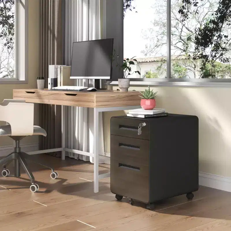 Meuble Classeur Mobile avec Serrure - Entièrement en Acier, Entièrement Assemblé, Conception Anti-Basculement et Roulettes Verrouillables, Compatible A4/Lettre, pour Maison/Bureau (Noir)