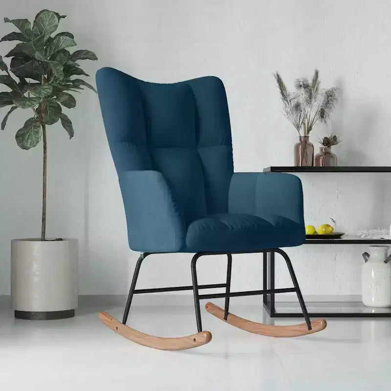 Fauteuil à bascule d'appoint avec siège rembourré en velours bleu pour le salon - Sans repose-pieds