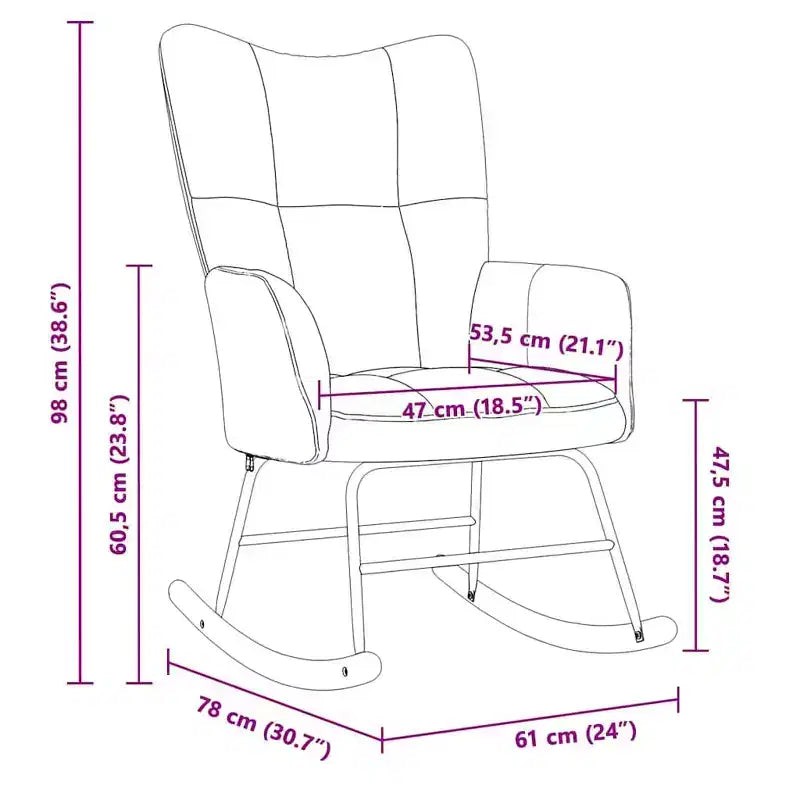 Fauteuil à bascule d'appoint avec siège rembourré en velours bleu pour le salon - Sans repose-pieds