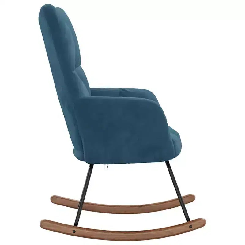 Fauteuil à bascule d'appoint avec siège rembourré en velours bleu pour le salon - Sans repose-pieds
