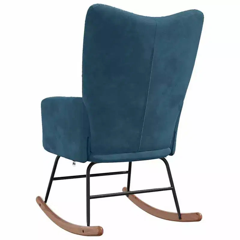 Fauteuil à bascule d'appoint avec siège rembourré en velours bleu pour le salon - Sans repose-pieds