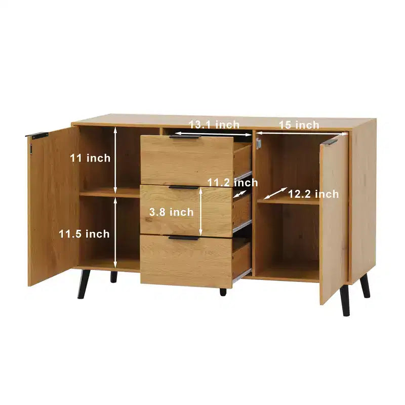 Buffet de salle à manger avec rangement, meuble de bar à café en bois, meuble console avec 3 tiroirs et 1 porte, buffet de cuisine naturel