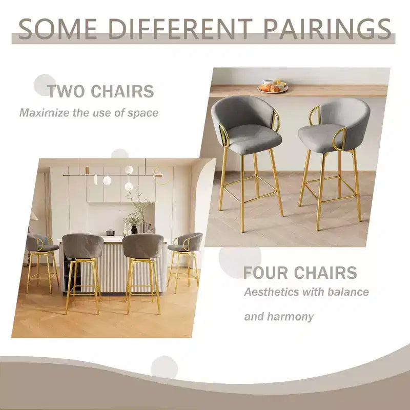 Chaises de salle à manger 30 pouces style moderne, tabourets de bar pivotants hauts pour cuisine, bar, restaurants, beige/gris
