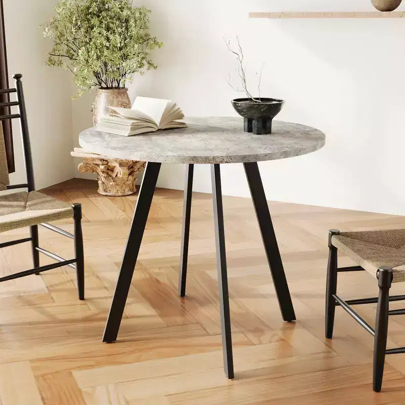 MAYEERTY 33.5 inches Modern Minimalist Circular Coffee Table, Gray Cement Texture for Living Room