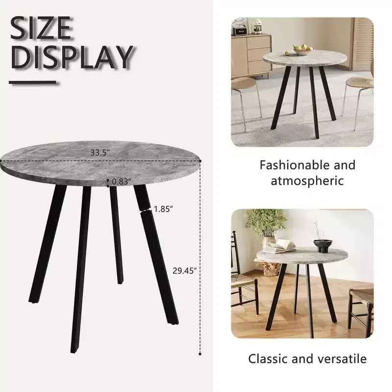 Table basse circulaire moderne minimaliste de 33,5 pouces, texture ciment gris pour salon