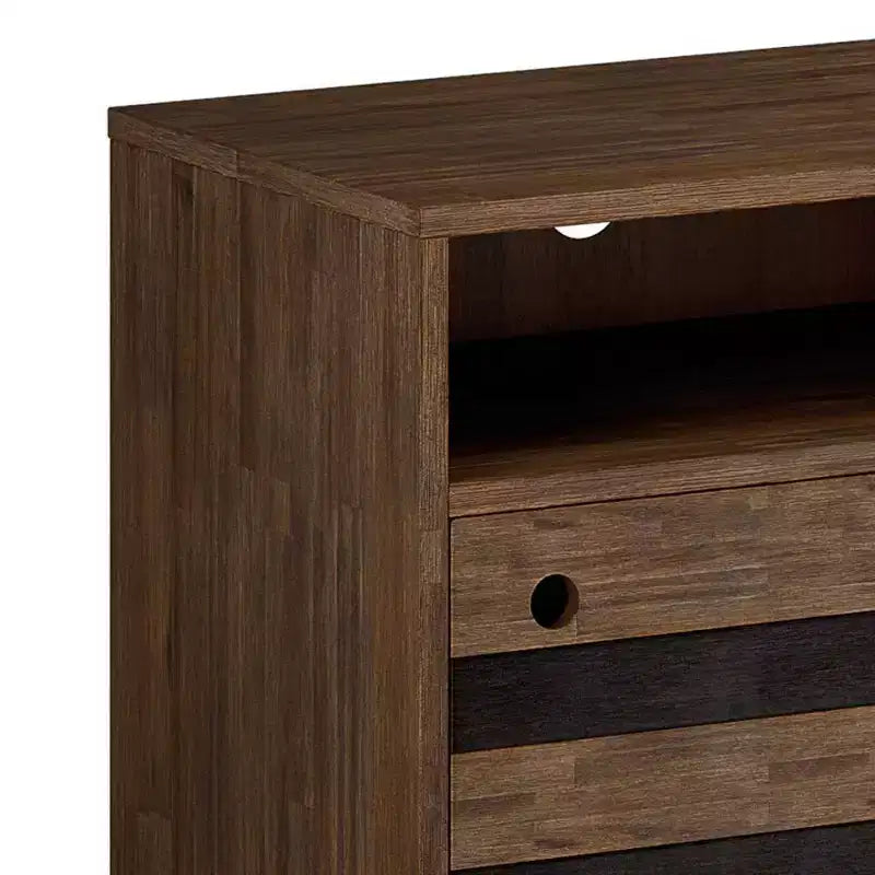 Meuble TV pour téléviseurs jusqu'à 60 po, en bois d'acacia vieilli rustique naturel, gestion des câbles, étagères réglables