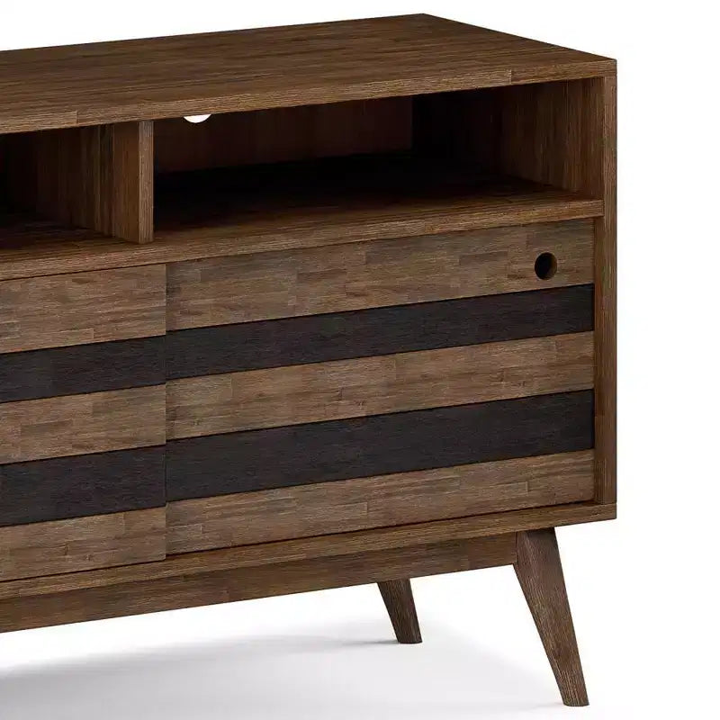 Meuble TV pour téléviseurs jusqu'à 60 po, en bois d'acacia vieilli rustique naturel, gestion des câbles, étagères réglables