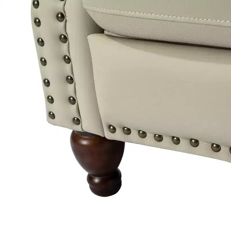 Ensemble de 2 fauteuils inclinables en bois et cuir véritable avec clous décoratifs pour salon et chambre
