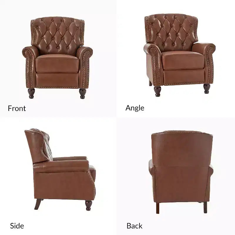 Ensemble de 2 fauteuils inclinables en bois et cuir véritable avec clous décoratifs pour salon et chambre