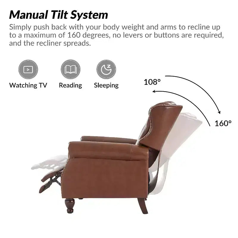 Ensemble de 2 fauteuils inclinables en bois et cuir véritable avec clous décoratifs pour salon et chambre