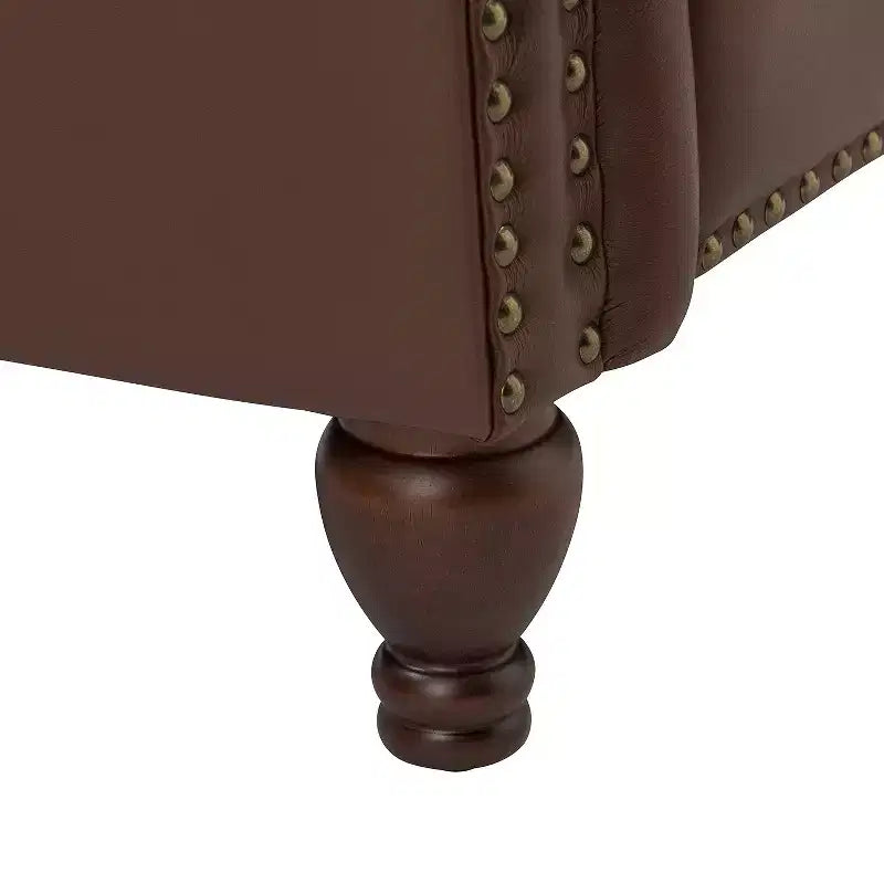 Ensemble de 2 fauteuils inclinables en bois et cuir véritable avec clous décoratifs pour salon et chambre