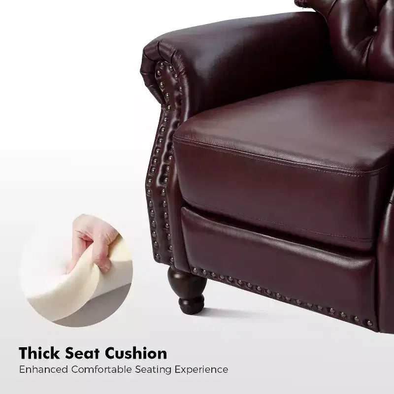 Ensemble de 2 fauteuils inclinables en bois et cuir véritable avec clous décoratifs pour salon et chambre