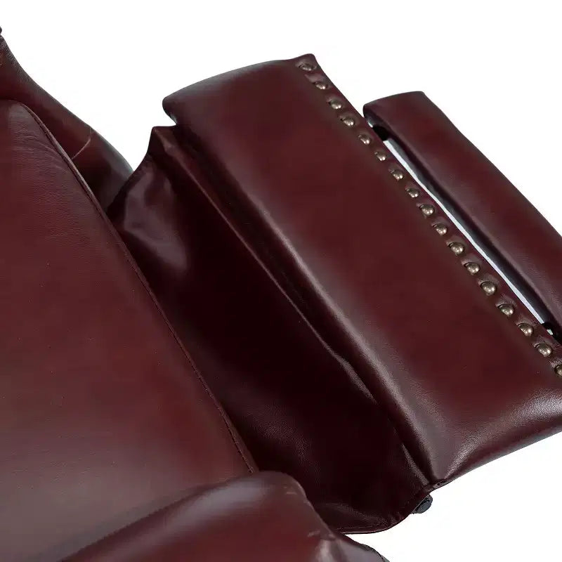Ensemble de 2 fauteuils inclinables en bois et cuir véritable avec clous décoratifs pour salon et chambre