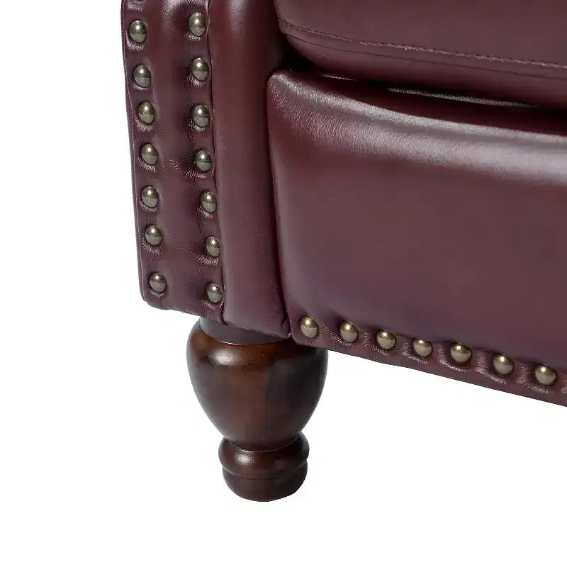 Ensemble de 2 fauteuils inclinables en bois et cuir véritable avec clous décoratifs pour salon et chambre