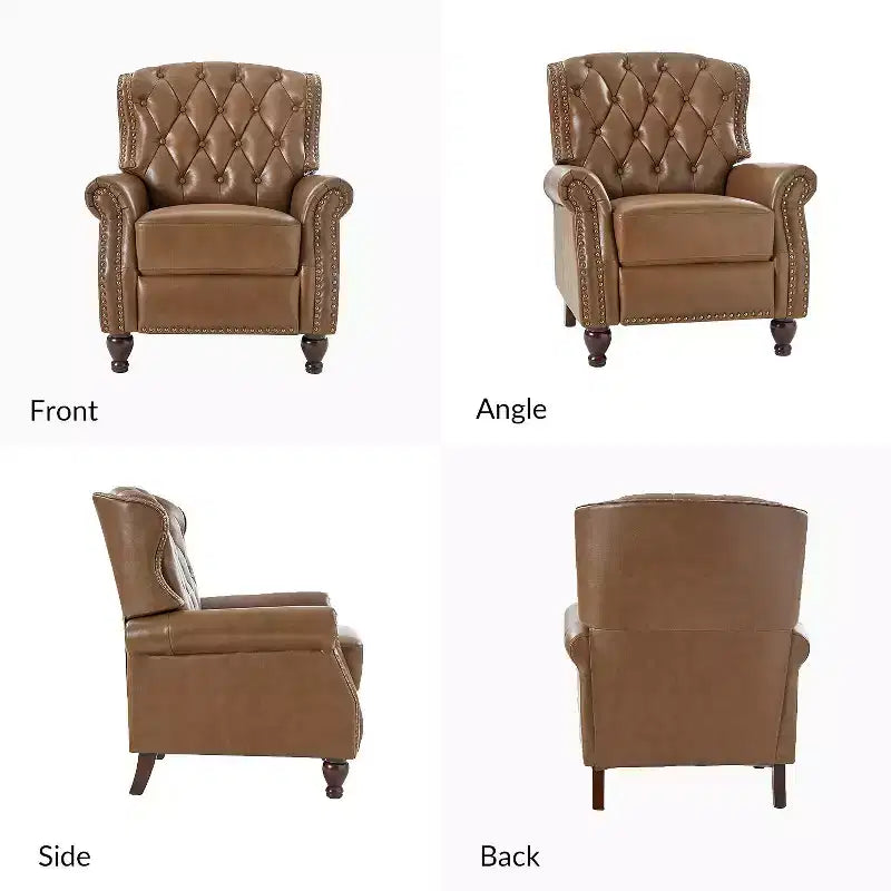 Ensemble de 2 fauteuils inclinables en bois et cuir véritable avec clous décoratifs pour salon et chambre