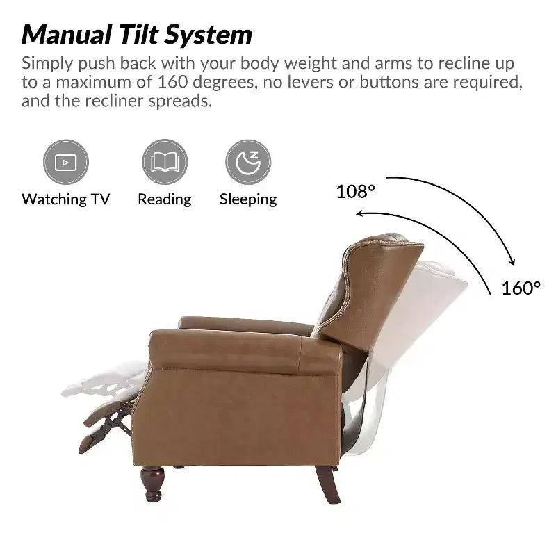 Ensemble de 2 fauteuils inclinables en bois et cuir véritable avec clous décoratifs pour salon et chambre