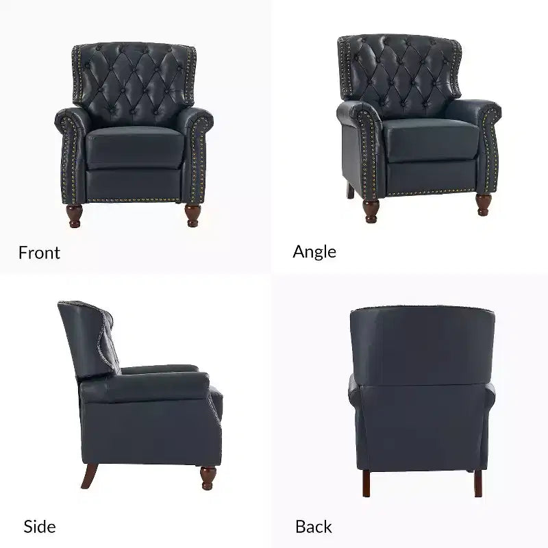 Ensemble de 2 fauteuils inclinables en bois et cuir véritable avec clous décoratifs pour salon et chambre