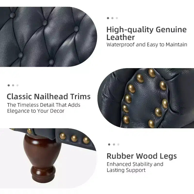 Ensemble de 2 fauteuils inclinables en bois et cuir véritable avec clous décoratifs pour salon et chambre