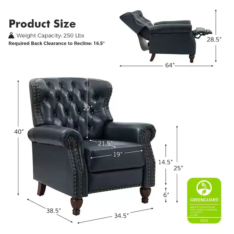 Ensemble de 2 fauteuils inclinables en bois et cuir véritable avec clous décoratifs pour salon et chambre