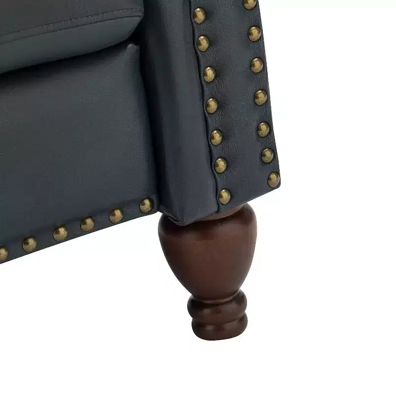 Ensemble de 2 fauteuils inclinables en bois et cuir véritable avec clous décoratifs pour salon et chambre