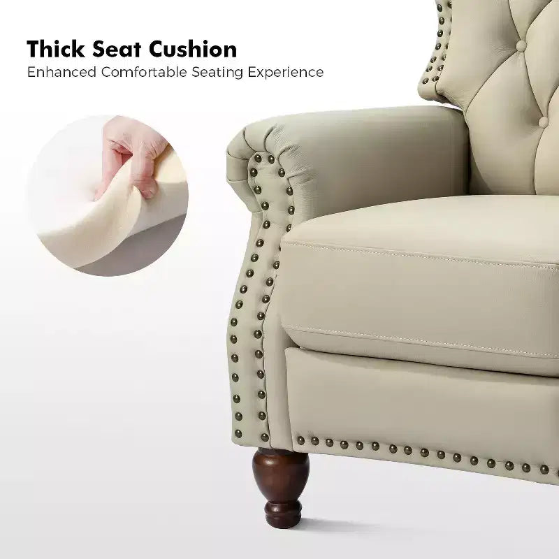 Ensemble de 2 fauteuils inclinables en bois et cuir véritable avec clous décoratifs pour salon et chambre