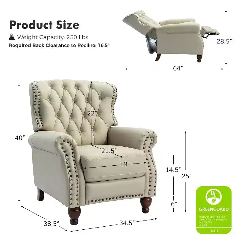 Ensemble de 2 fauteuils inclinables en bois et cuir véritable avec clous décoratifs pour salon et chambre