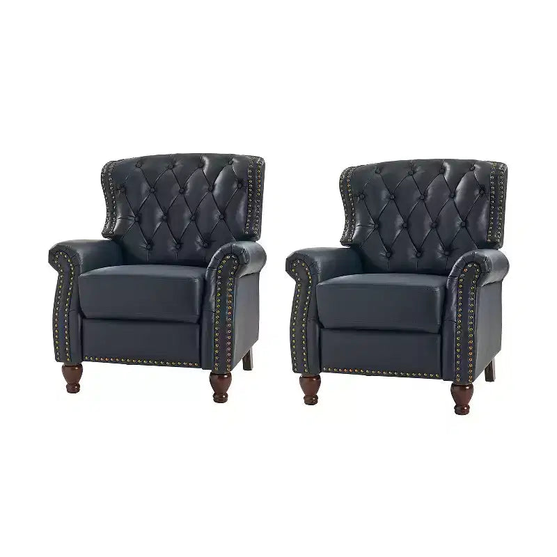 Ensemble de 2 fauteuils inclinables en bois et cuir véritable avec clous décoratifs pour salon et chambre