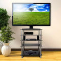 Meuble TV/Hi-Fi en verre trempé avec 5 étagères, capacité totale de 100 kg, étagères noires et pieds chromés