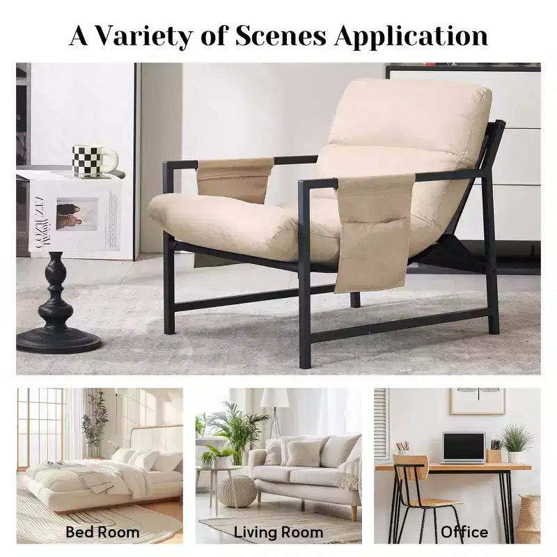 Fauteuil d'appoint rembourré Sling avec cadre en métal de style moderne