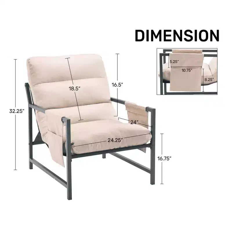 Fauteuil d'appoint rembourré Sling avec cadre en métal de style moderne