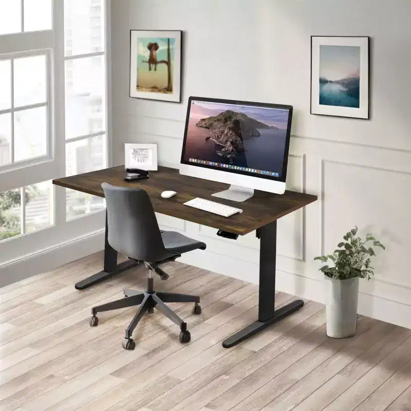 Bureau électrique assis-debout avec plateau – Noir/Chêne