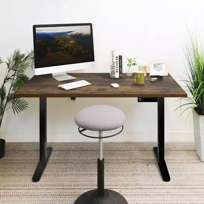 Bureau électrique assis-debout avec plateau – Noir/Chêne