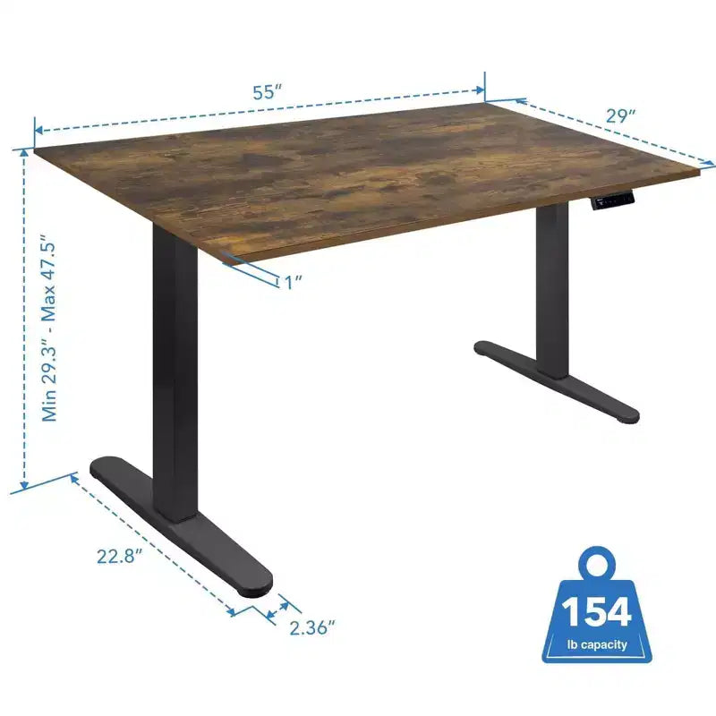 Bureau électrique assis-debout avec plateau – Noir/Chêne